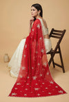Luxe Chinon Womens Red Dupatta with Floral Diamond Work & Lace Border