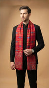 Reserve Mens Wool Blend Multicolor Geometric Diamond Jacquard Red Stole with Mughal Floral Border