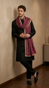 Heritage Phulkari Embroidered Purple Mens Dupatta with Lace Border