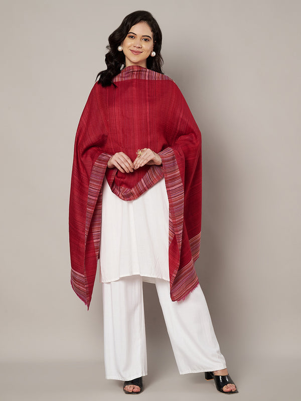 Reversible Woolen Women Stole with Fine Striped Weave | Soft Wrap (80 × 28 Inches)