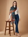 Signature Bamboo Silk Black Ethnic Floral BorderStole | Multicolour Heritage Border