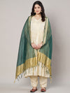 Bottle Green Chanderi Silk Dupatta with Gold Border & Tassels (Size: 2.5x1 m Approx)