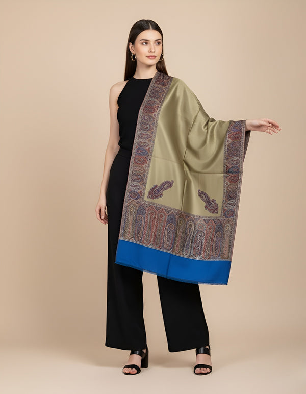Bamboo Silk Gold Women Shawl with Intricate Paisley Border | Elegant Heritage Wrap (80 × 40 Inches)