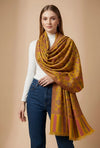 Regal Kani Weave Floral Wool Blend Yellow Stole | Kashmiri Inspired