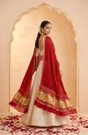 Luxurious Gajji Silk Red Dupatta with Bandhani Dots & Zari Border