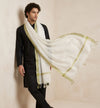 Cotton Mens Dupatta – White with Golden Border & Tassel Finish