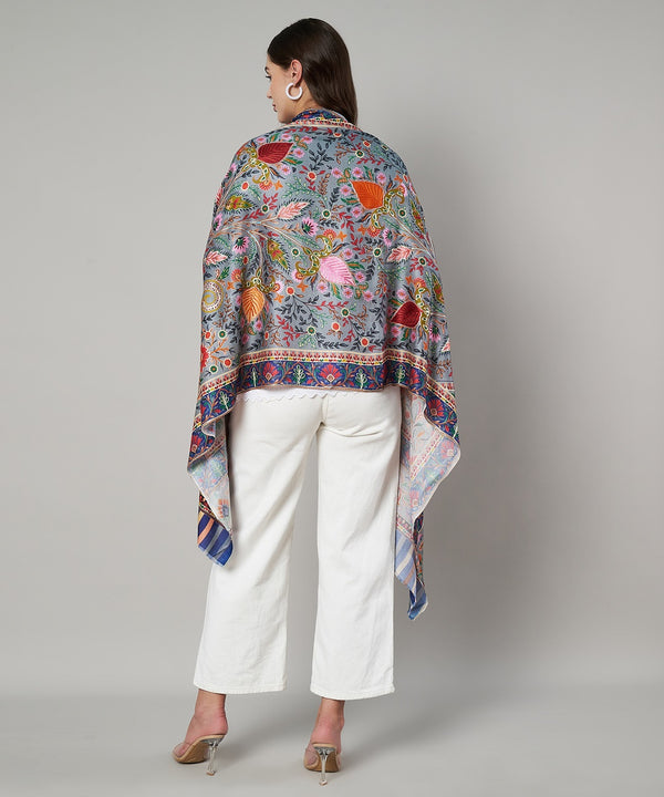 Signature Kashmiri Print & Thread Work Bamboo Silk Stole for Women