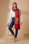 Regal Multicolor Patchwork Kani Jacquard Woven Wool Blend Red Stole