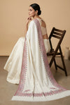 Naqsh-e-Kashmir Inspired Kani Paisley & Geometric Border Wool Blend White Shawl