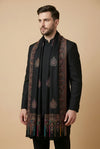 Noble Kani Woven Paisley Border Wool Blend Black Stole
