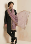 Pink Twill Net Mens Dupatta – Scalloped Cutwork Border with Buti Work
