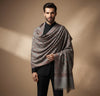 Mir-e-Khas Men's Kashmir-Inspired Jamawar Floral Paisley Vine Grey Shawl