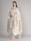 White Paithani Silk Dupatta with Multicolour Floral Zari Weave (Size: 2.5x1 m Approx)