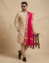 Cotton Silk Mens Dupatta – Rani with Zari Buta & Border Work