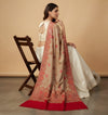 Naqsh-e-Kashmir Woven Kani Jacquard Red Shawl with All-Over Buttis & Solid Panel