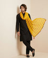 Yellow Nazneen Chiffon Mens Dupatta with Multicolor Stripes & Pom Pom