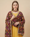 Luxe Phulkari Chinon Mirror Work Embroidered BlackDupatta with Elegant Lace Border