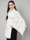 Wool White Feather Motif Women Stole | Elegant Woven Wrap with Metallic Accents (80 × 28 Inches)