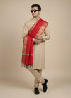 Banarasi Silk Mens Dupatta – Red with Zari Buta & Border Work