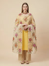 Luxe Organza Womens Beige Dupatta with Floral Brush Print Embellishment
