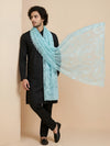 Organza Mens Dupatta – Aqua with Paisley Embroidery & Floral Design