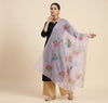 Luxe Organza Women Pink Dupatta with Handbrush Floral Art & Beads