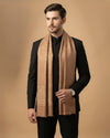 Timeless Mens Wool Blend All-Over Zari Jacquard Floral Trellis Brown Stole