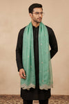 Green Organza Mens Dupatta – Scalloped Cutwork Border with Buti Work