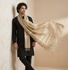 Cotton Cut Work Mens Dupatta – Beige Gold Tone with Woven Design