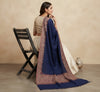 Naqsh-e-Kashmir Woven Kani Jacquard Border Blue Shawl | Wool Blend