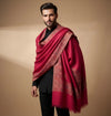 Mir-e-Khas Men's Kashmir-Inspired Kani Paisley & Geometric Border Wool Blend Red Shawl