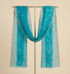 Designer Twill Net Women Aqua Dupatta with 2 Side Scalloped Border & Buti Embellishment
