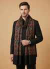 Noble Mens Wool Blend Floral Kani Weave Black Stole