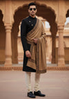 Woolen Mens Shawl in Warm Mocha Brown with Heritage-Inspired Embroidered Border (80 x 40 Inches)