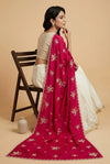 Luxe Chinon Womens Pink Dupatta with Floral Diamond Work & Lace Border