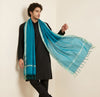 Cotton Mens Dupatta – Teal Blue with Golden Border & Tassel Finish