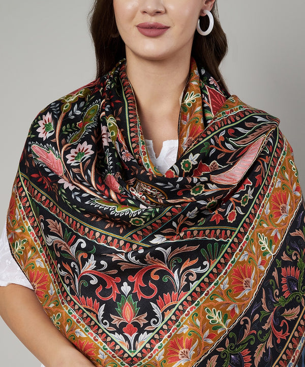 Signature Kashmiri Print & Thread Work Bamboo Silk Stole for Women