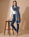 Everyday Wool Blend All-Over Zari Jacquard Woven Floral Trellis Blue Stole