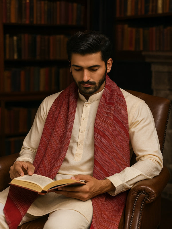 Reversible Woolen Mens Stole with Classic Striped Weave | Elegant Winter Wrap (80 × 28 Inches)