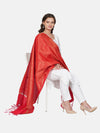 Red Banarasi Silk Dupatta with All-Over Woven Floral Zari Jaal (Size: 2.5x1 m Approx)