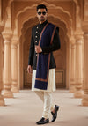 Classic Woolen Mens Shawl with Embroidered Border in Rich Blue (80 x 40 Inches)