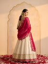 Luxe Rangoli Women Magenta Dupatta with 4 Side Scalloped Embroidered Border & Buti Embellishment