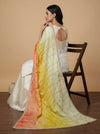 Luxe Chinon Womens Yellow Dupatta – Embellished Grid Work with Lace Border