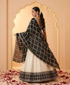 Black Chinon Dupatta with Gold Grid Embellishment (Size: 2.5x1 m Approx)