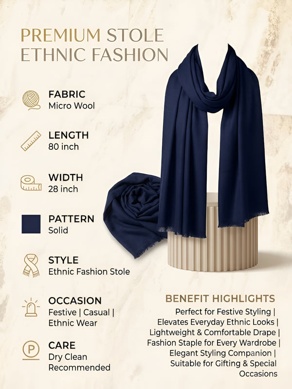 Everyday Micro Wool Solid Blue Stole | Soft & Lightweight Wrap