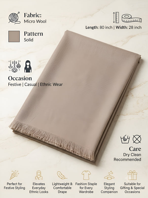 Everyday Micro Wool Solid Beige Stole | Soft & Lightweight Wrap