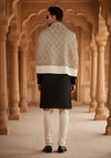 Woolen Mens Shawl in White with All-Over Floral Jaal Weave (80 x 40 Inches)