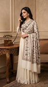 Naqsh-e-Kashmir Inspired Jamawar Floral Paisley Vine Wool Blend White Shawl