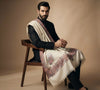 Mir-e-Khas Men's Kashmir-Inspired Kingri Jacquard Woven White Shawl with Floral Border
