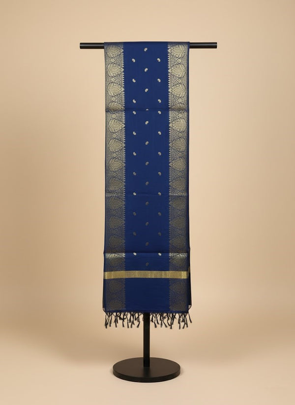 Banarasi Silk Mens Dupatta – Blue with Zari Buta & Border Work